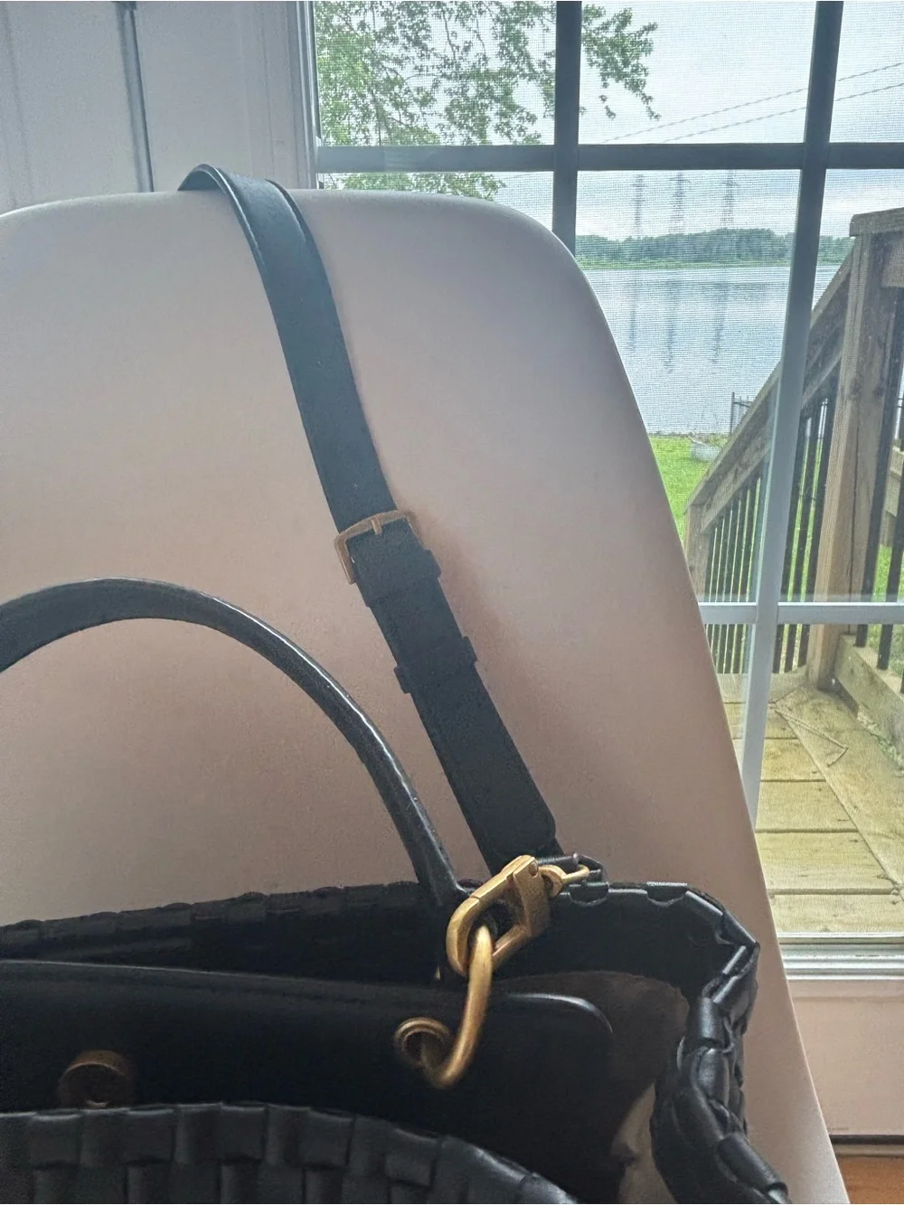 GUESS Black Woven Shoulder Tote with Gold Logo - Picture 4 of 5